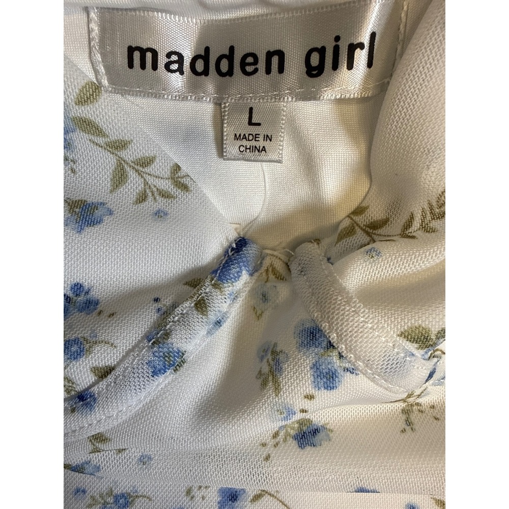 Madden Girl Floral Corset Top White Blue Mesh Sweetheart Neck Tie Back Large NEW - Picture 6 of 8